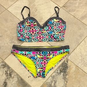 Coco Rave Pink and Yellow Sporty Bikini Set